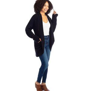 Softies Black Marshmallow Cocoon Cardigan w/Thumb Holes & 2 Patch Pockets NWT